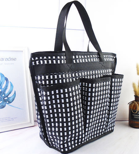 Mesh Shower Caddy Tote With Pockets - WBlack - 5