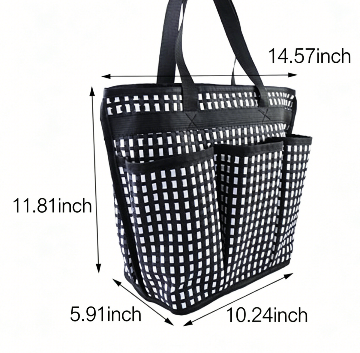 Mesh Shower Caddy Tote With Pockets - WBlack - 6