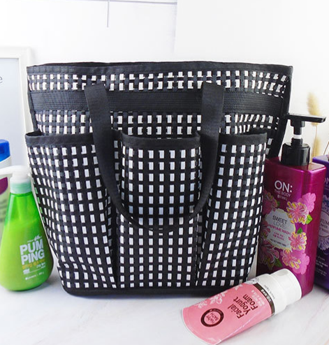 Mesh Shower Caddy Tote With Pockets - WBlack - 8