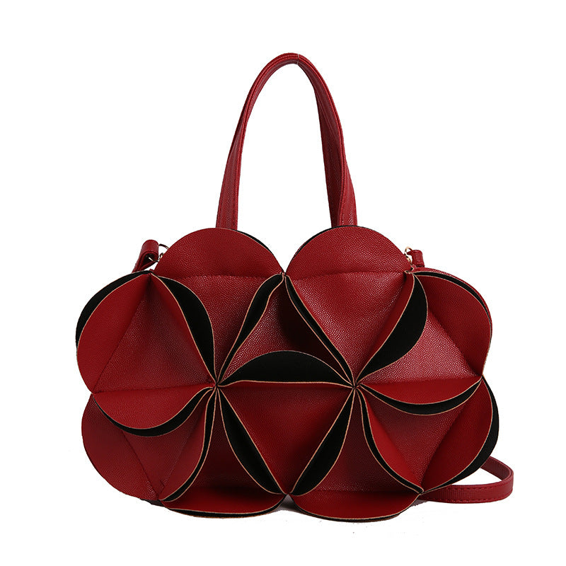 Petal Flower Top Handle Crossbody Bag - Red