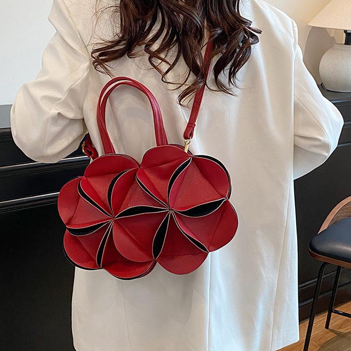 Petal Flower Top Handle Crossbody Bag - Red - 2