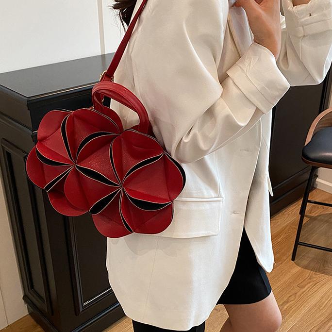 Petal Flower Top Handle Crossbody Bag - Red - 3