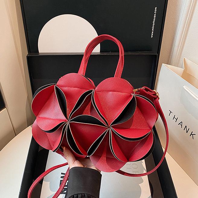 Petal Flower Top Handle Crossbody Bag - Red - 5