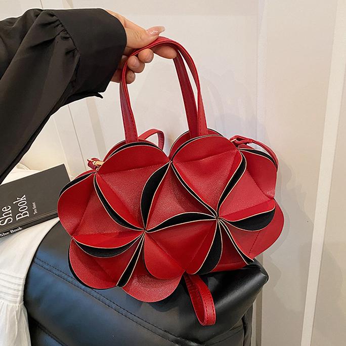 Petal Flower Top Handle Crossbody Bag - Red - 6