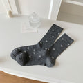 Sheer Ribbed Crew Socks With Bow Print - DarkGrey