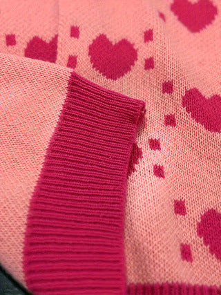 Heart Jacquard Button Up Knit Sweater - view 4