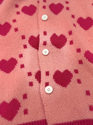Heart Jacquard Button Up Knit Sweater - view 5