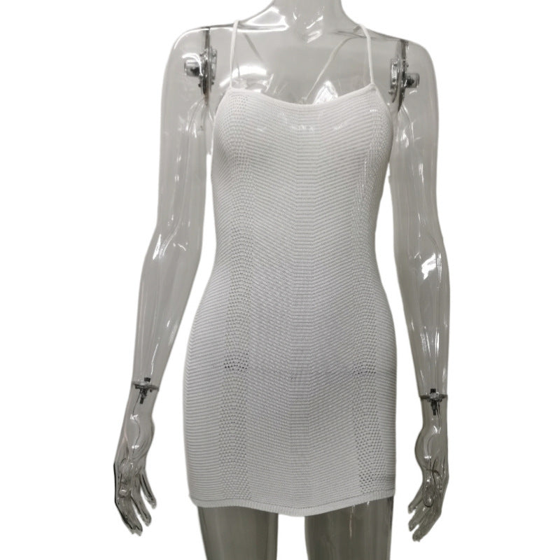 Open Back Knit Mini Beach Dress - White - 3