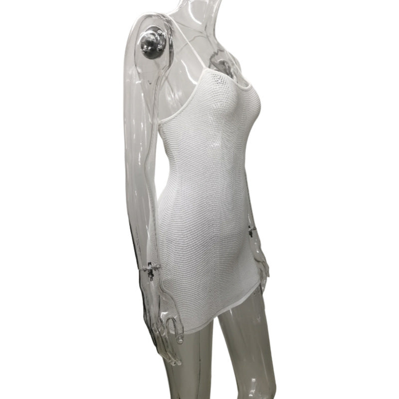Open Back Knit Mini Beach Dress - White - 4