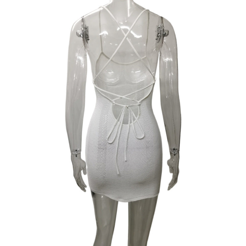 Open Back Knit Mini Beach Dress - White - 5