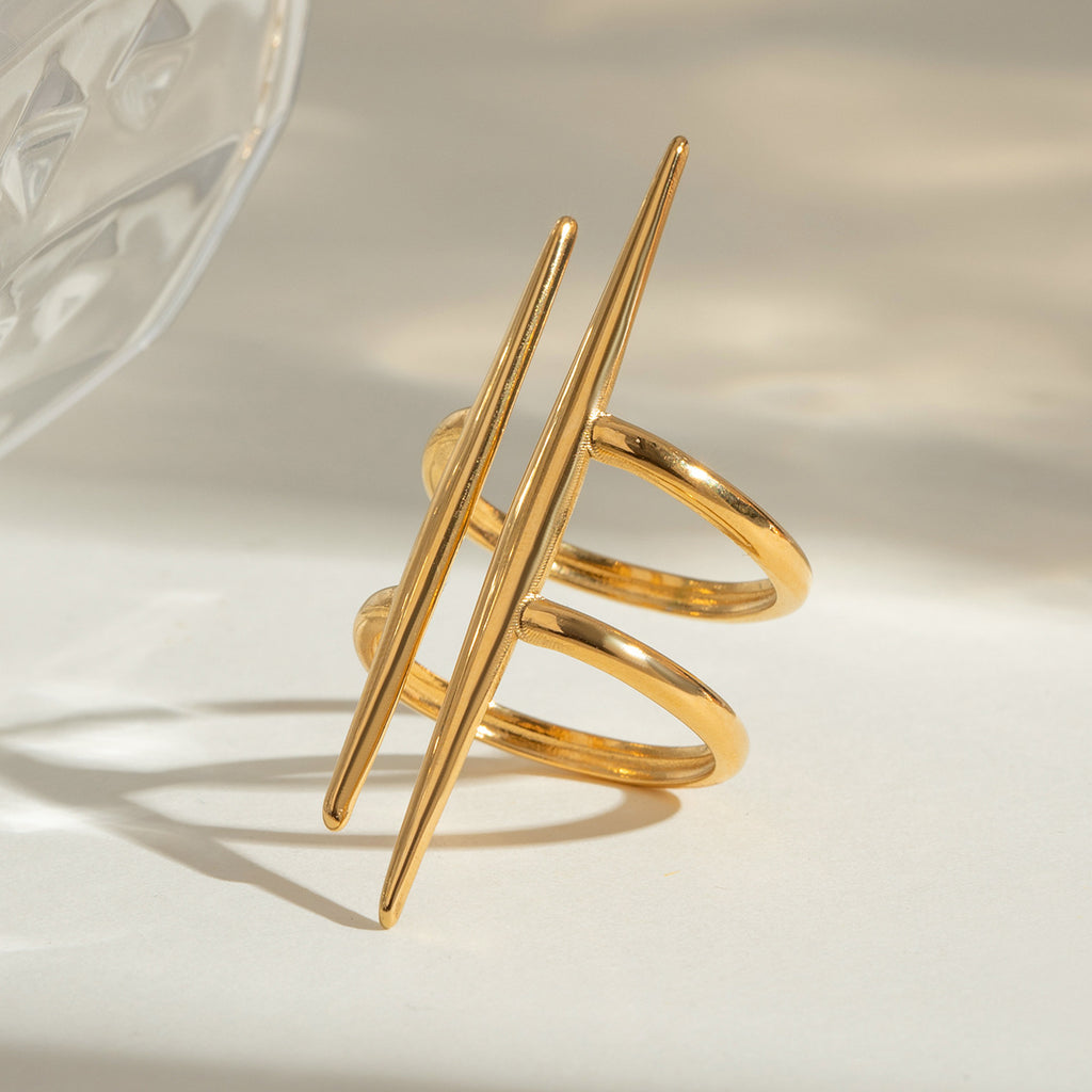 Tapered Bar Double Band Stacking Ring - Gold