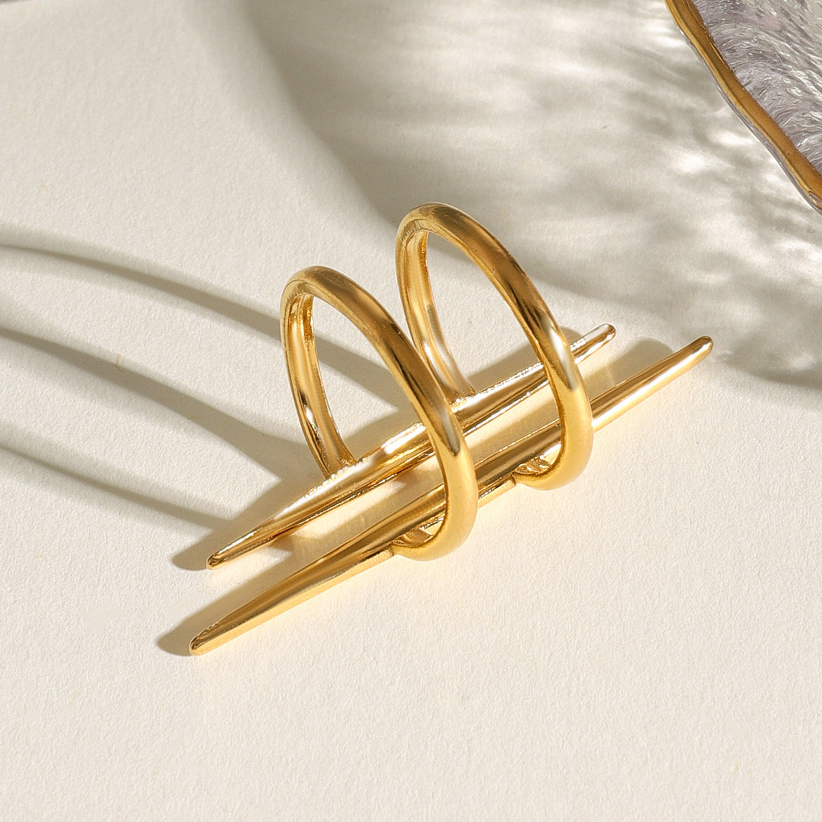 Tapered Bar Double Band Stacking Ring - Gold - 1