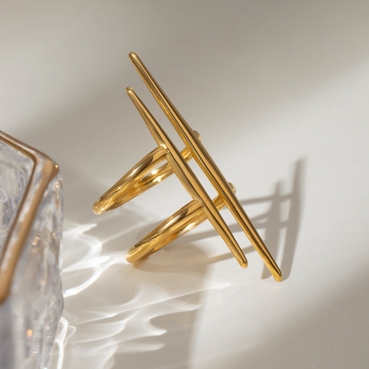 Tapered Bar Double Band Stacking Ring - Gold - 2