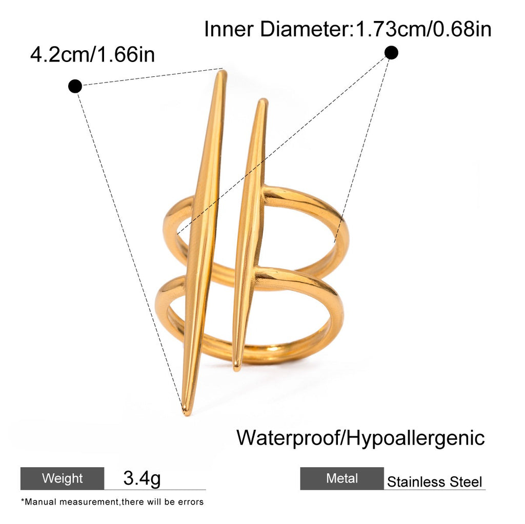 Tapered Bar Double Band Stacking Ring - Gold - 3