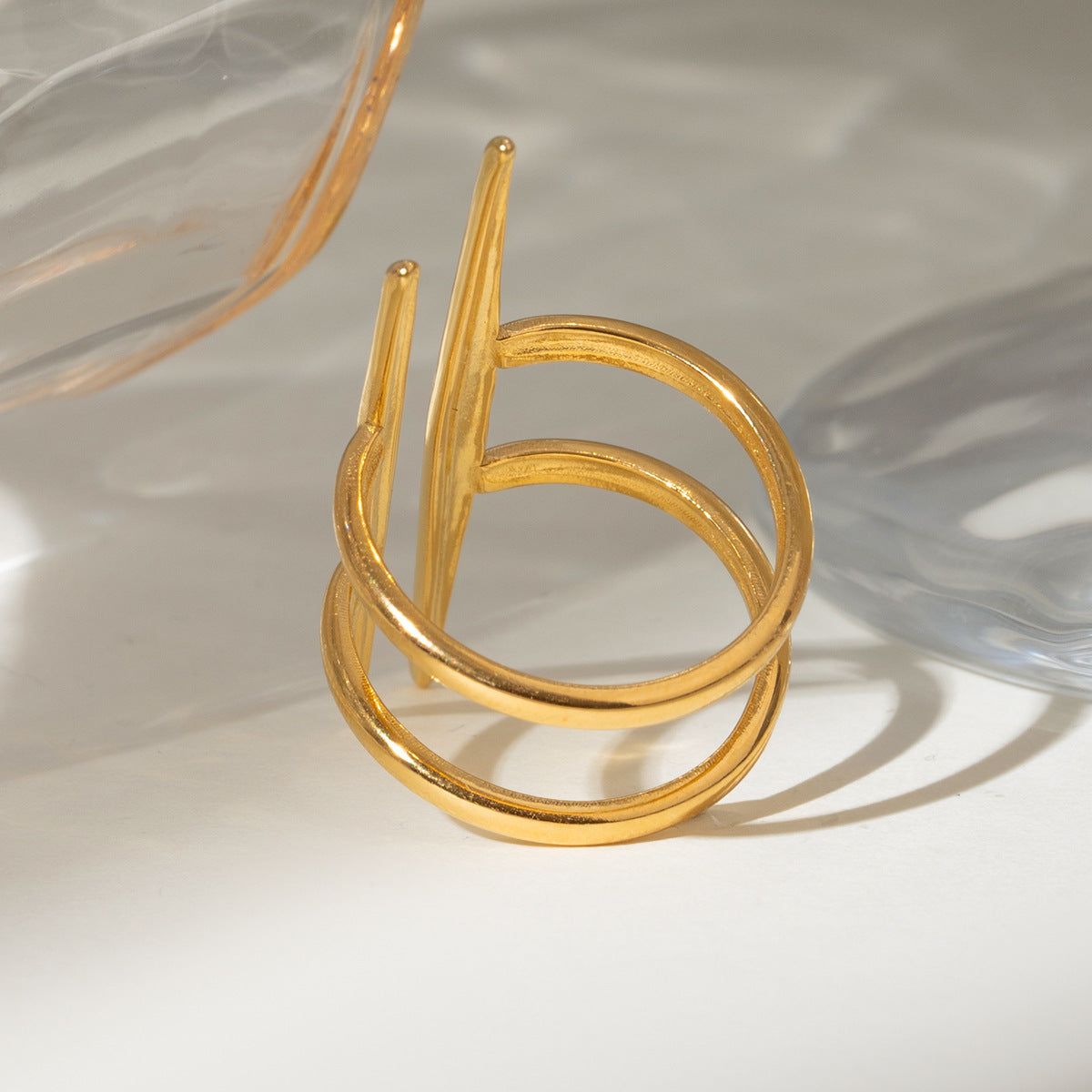 Tapered Bar Double Band Stacking Ring - Gold - 4