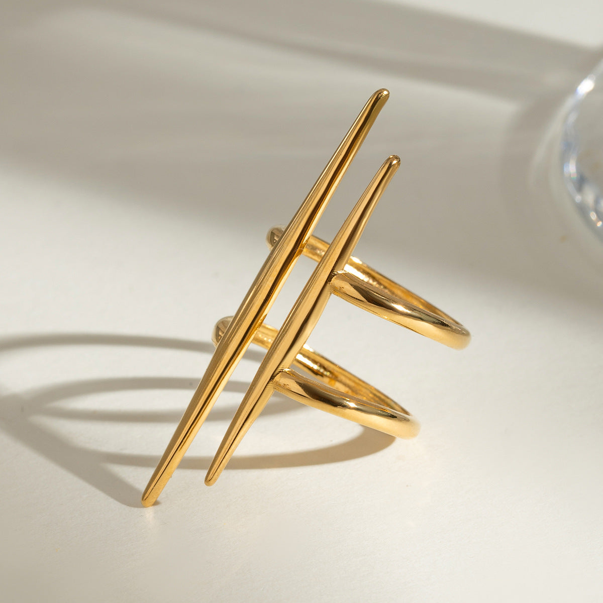 Tapered Bar Double Band Stacking Ring - Gold - 5