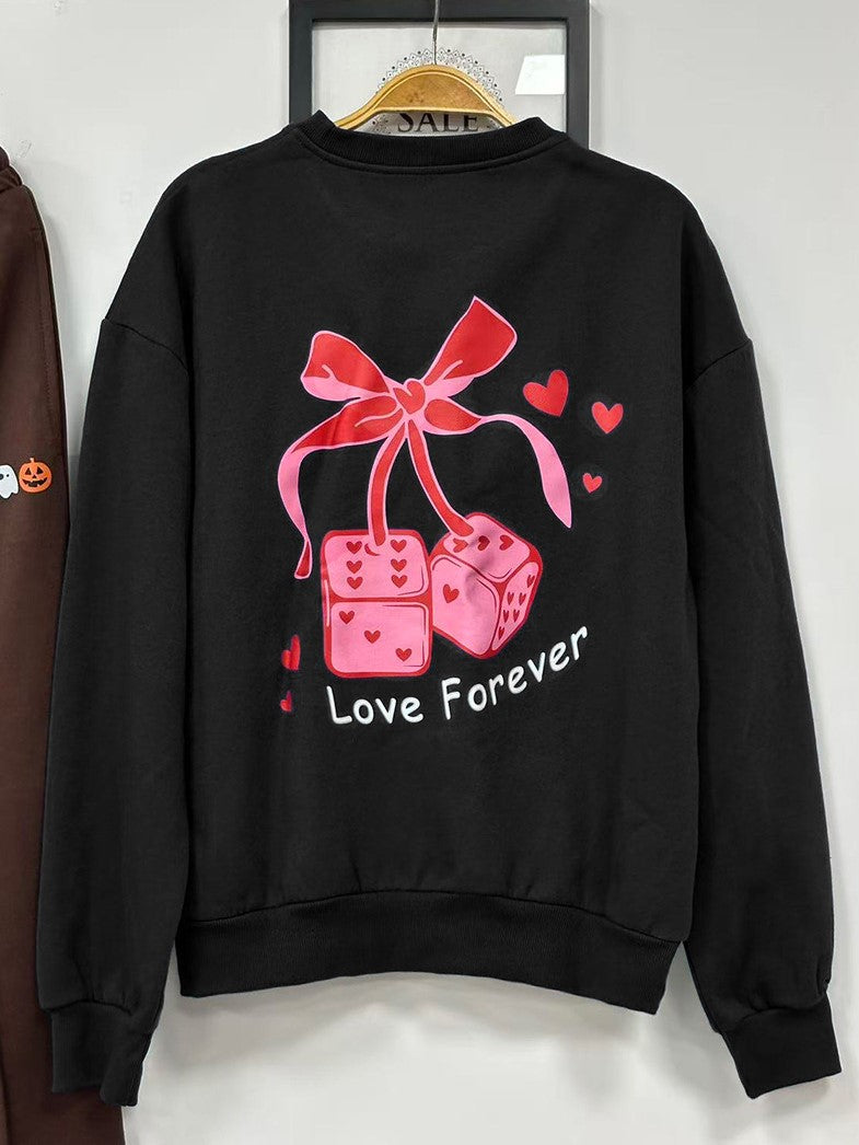 Heart Letter Print Sweatshirt and Jogger Set - Black - 1