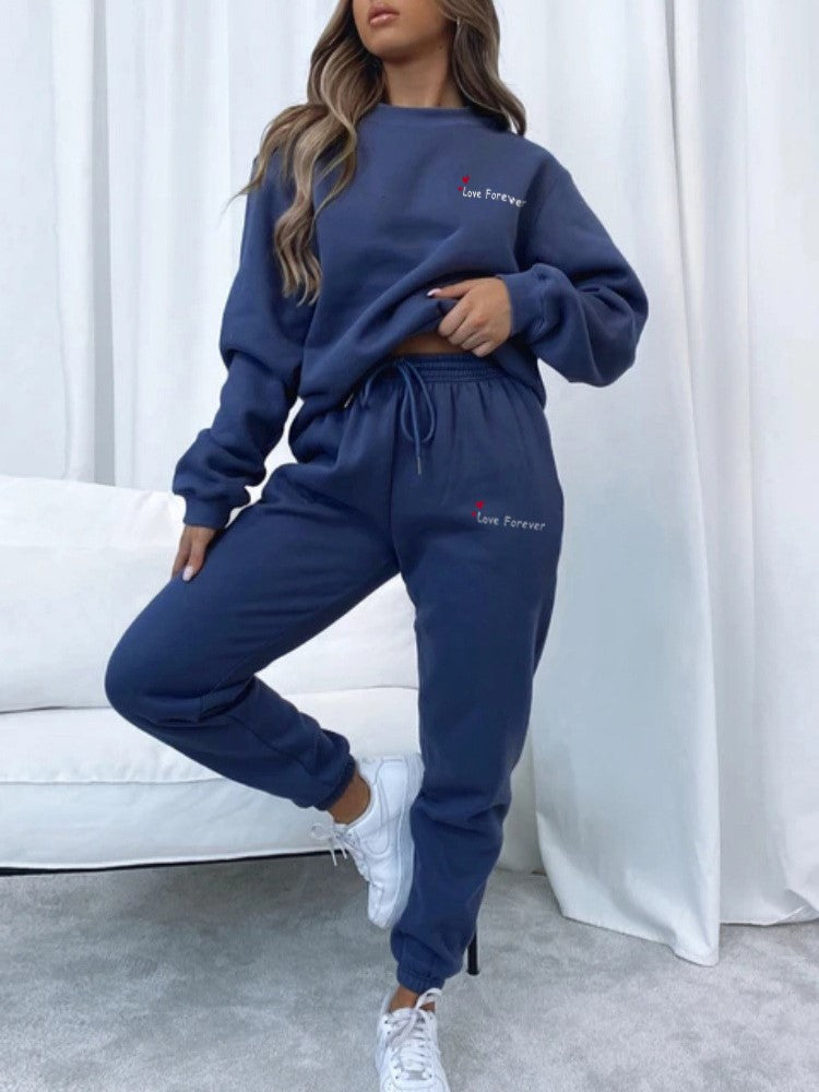 Heart Letter Print Sweatshirt and Jogger Set - Blue