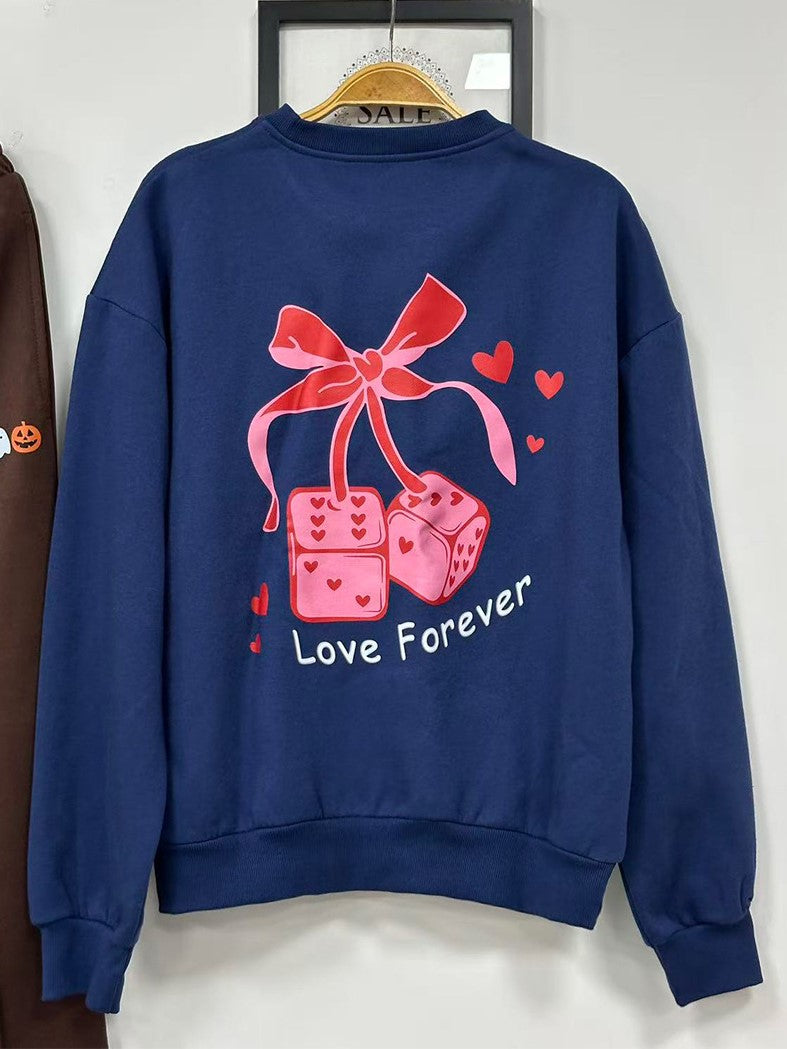 Heart Letter Print Sweatshirt and Jogger Set - Blue - 1