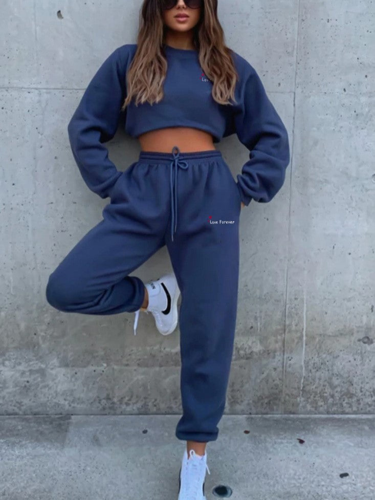 Heart Letter Print Sweatshirt and Jogger Set - Blue - 2