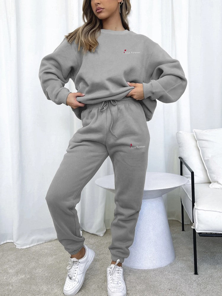 Heart Letter Print Sweatshirt and Jogger Set - Grey - 3