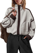 Colorblock Teddy Fleece Jacket With Stand Collar - Gray