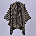 Mixed Houndstooth Jacquard Open Wrap - BLACK