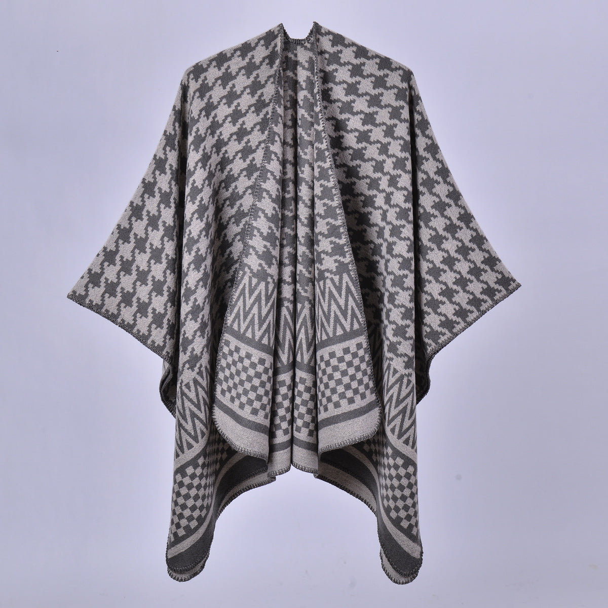Mixed Houndstooth Jacquard Open Wrap - GREY
