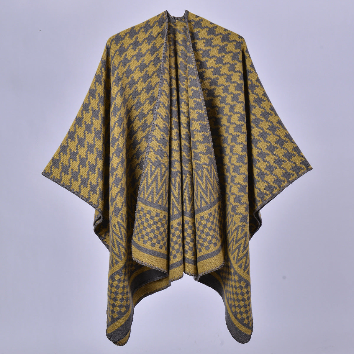 Mixed Houndstooth Jacquard Open Wrap - YELLOW