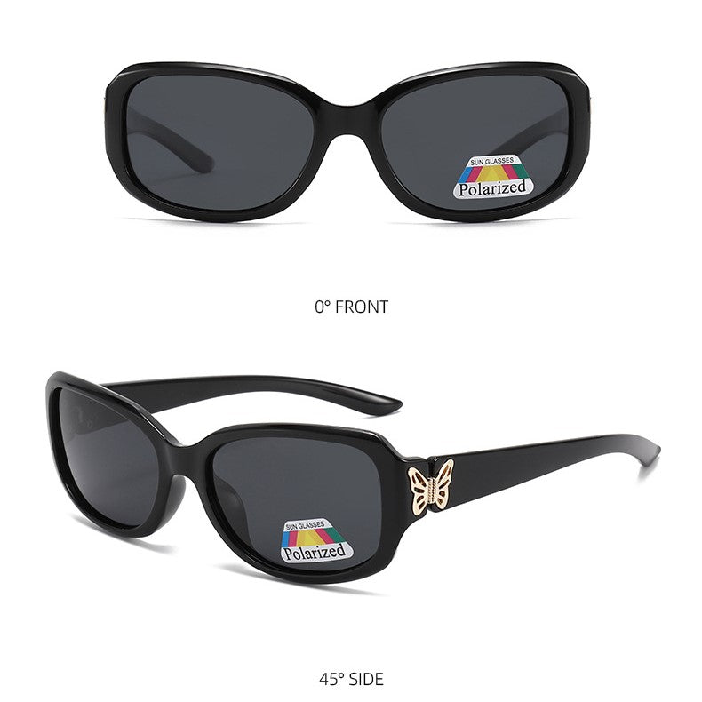 Y2K Butterfly Temple Rectangle Sunglasses - BLACK