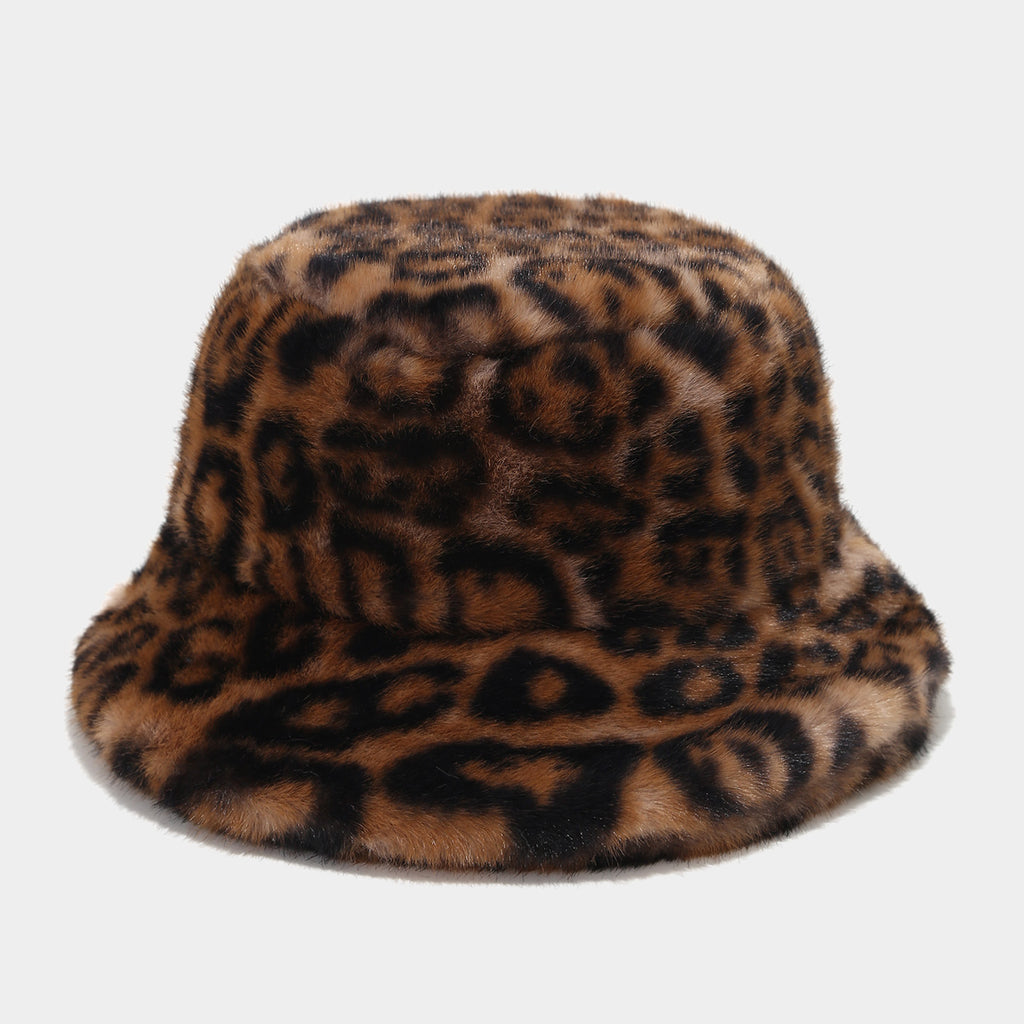 Fluffy Faux Fur Animal Print Bucket Hat - C2