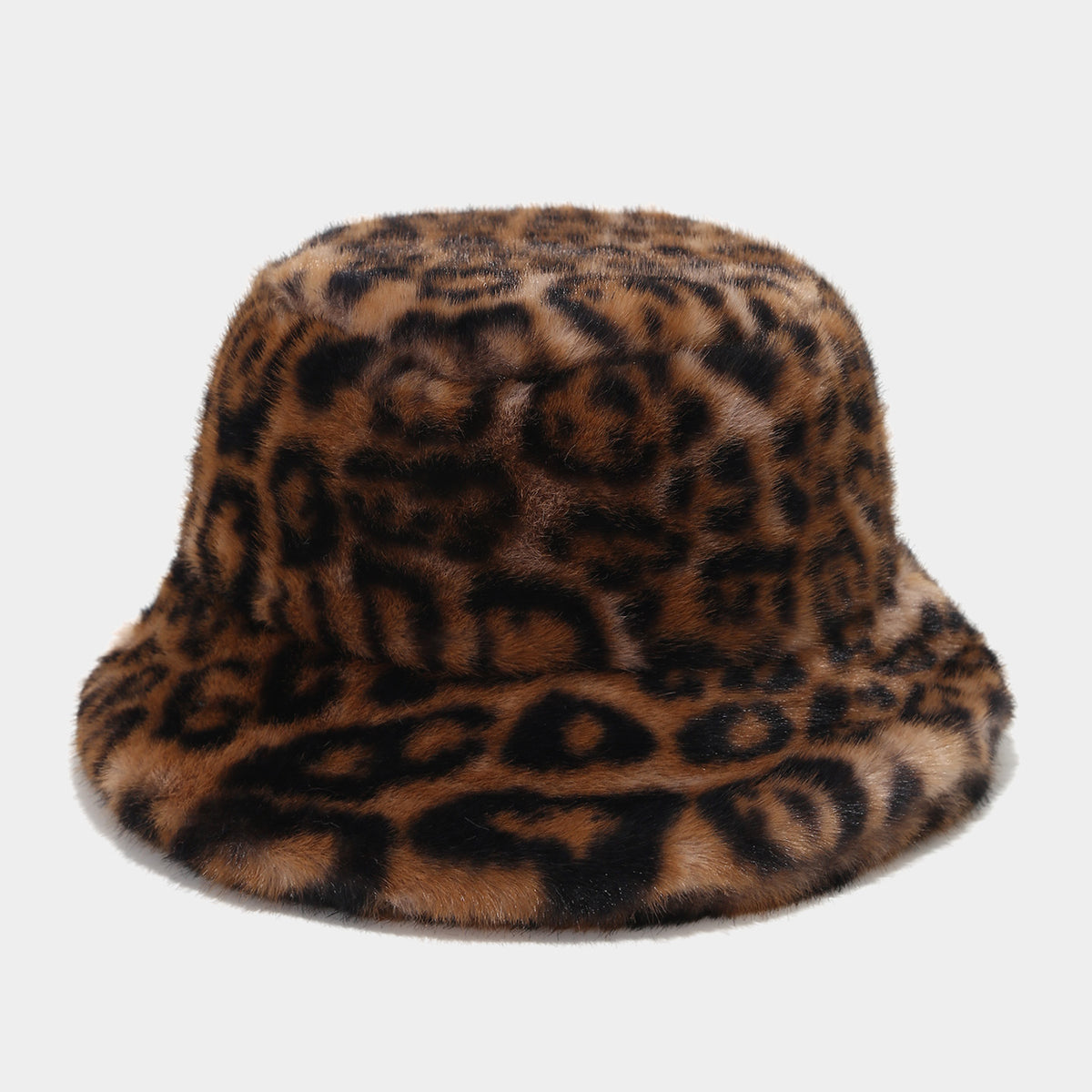 Fluffy Faux Fur Animal Print Bucket Hat - C2