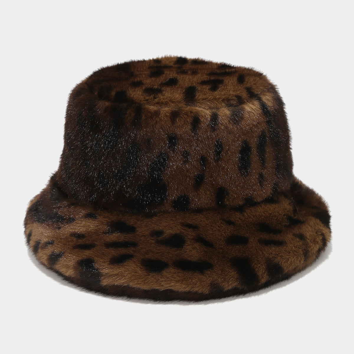 Fluffy Faux Fur Animal Print Bucket Hat - C3
