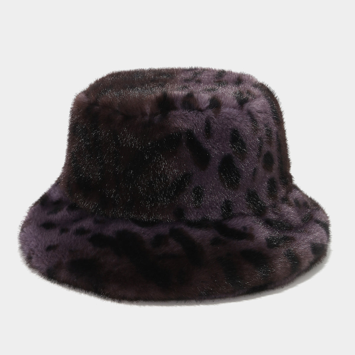 Fluffy Faux Fur Animal Print Bucket Hat - C4