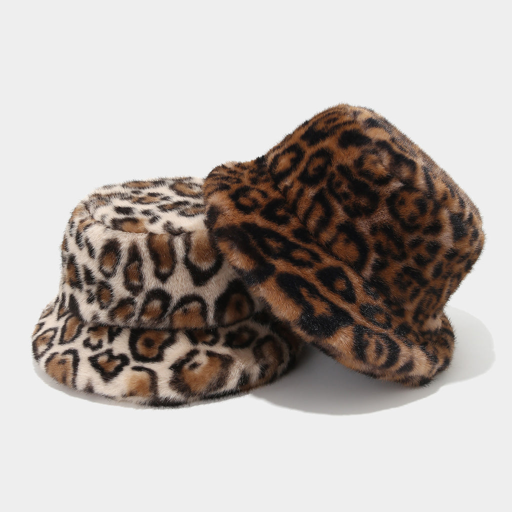 Fluffy Faux Fur Animal Print Bucket Hat