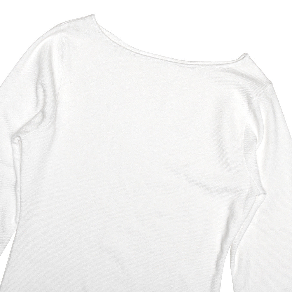 Contrast Lettuce Hem Knit Mini Dress - White - 3