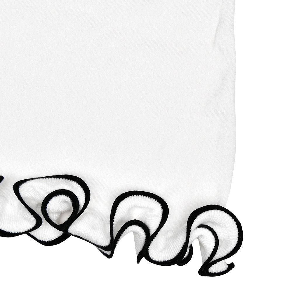 Contrast Lettuce Hem Knit Mini Dress - White - 4
