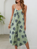 Tropical Leaf Print Wide Leg Jumpsuit - Green