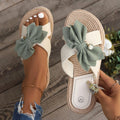 Braided Platform Slide Sandals With Bows - Green