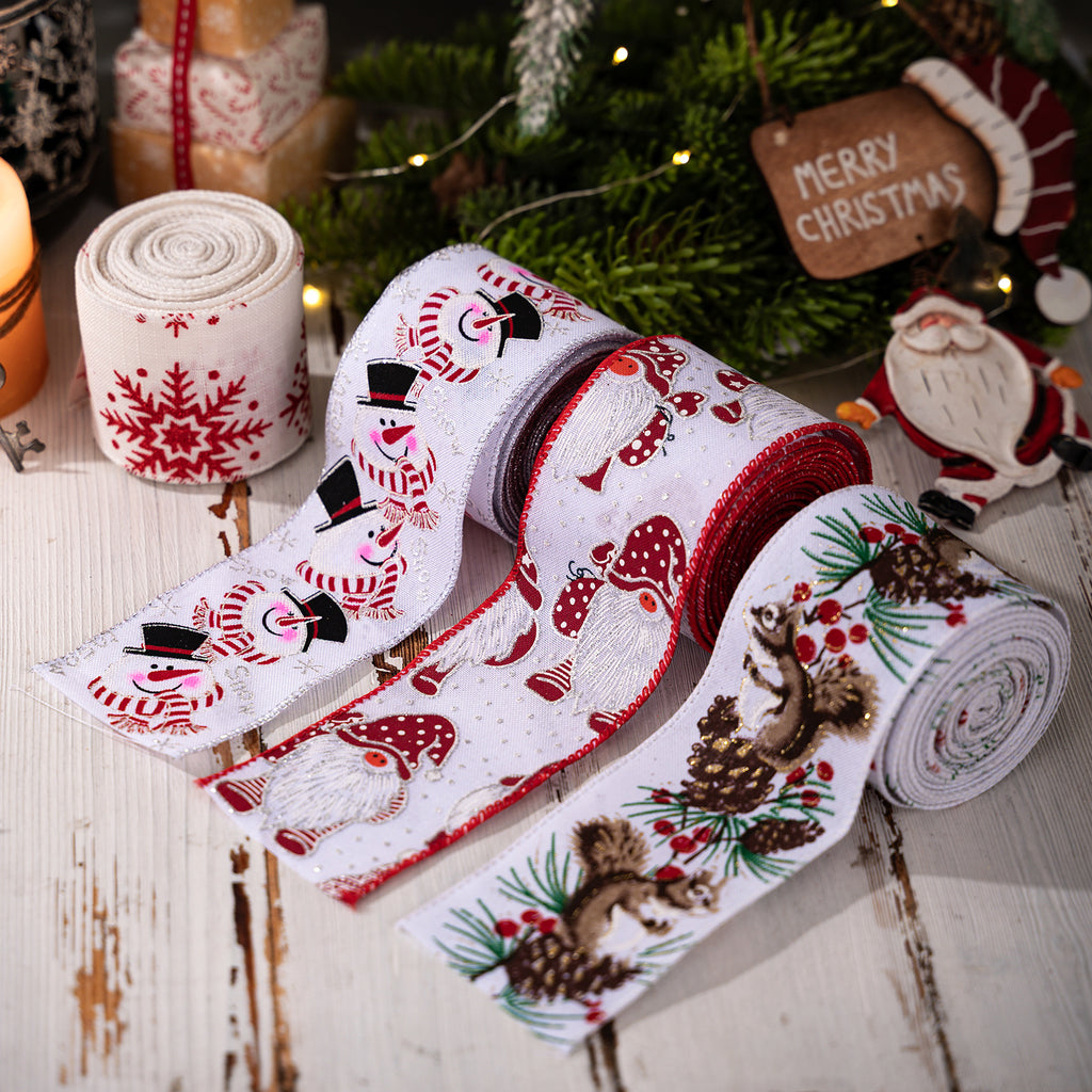 Christmas Ribbon Roll with Gnome and Snowman Prints