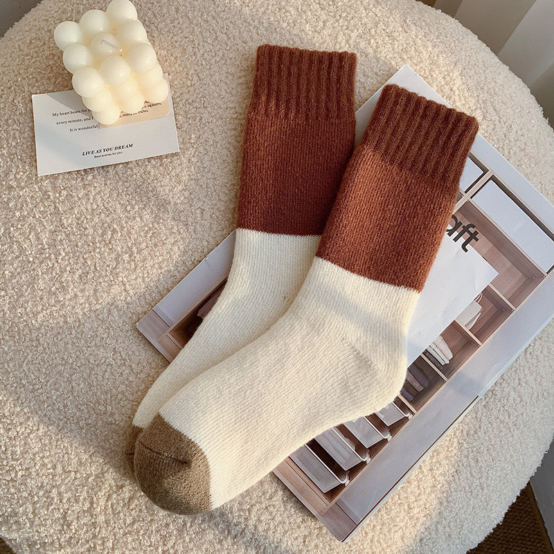 Soft Brushed Knit Crew Socks for Winter - Red