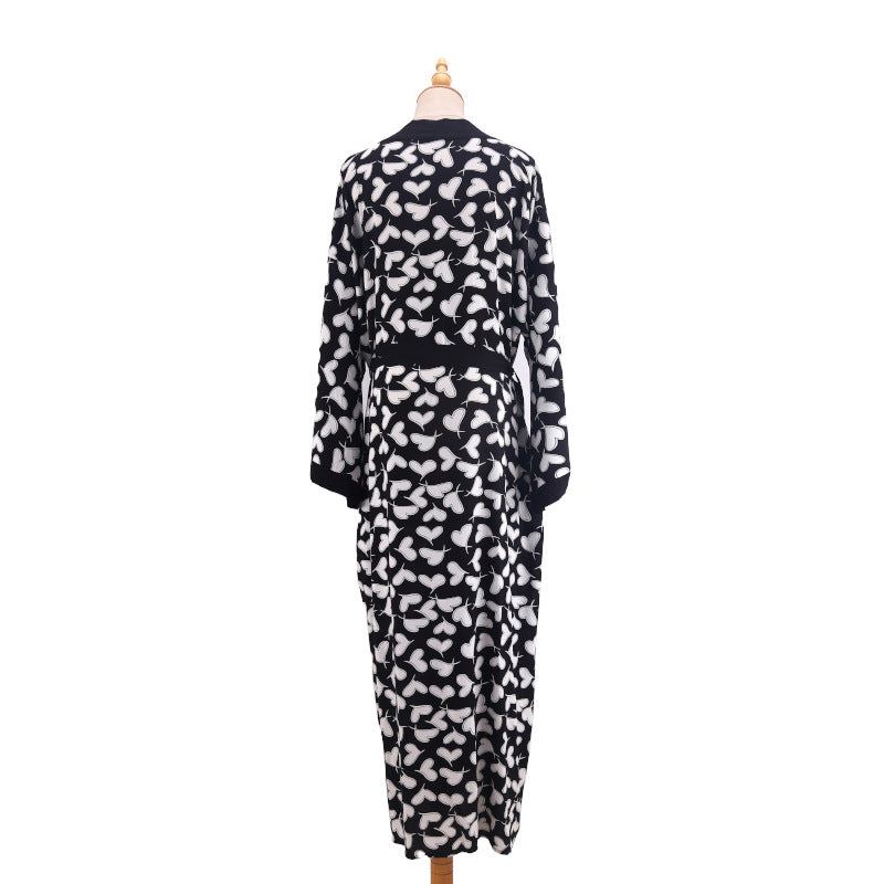 Printed Belted Maxi Kimono Cover Up - Bk-Heart - 11