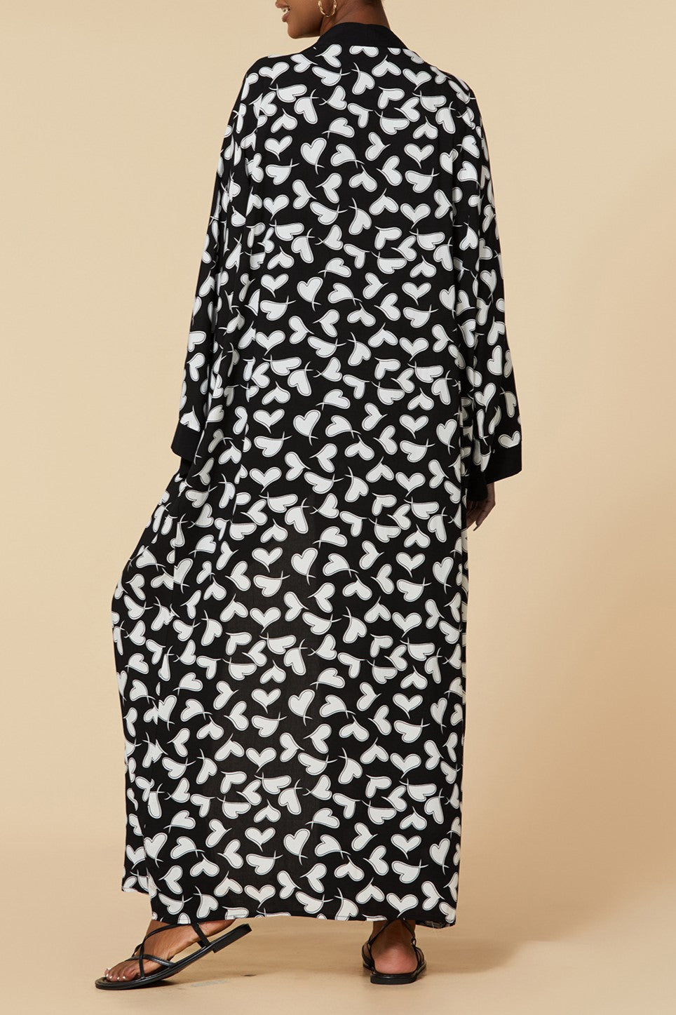 Printed Belted Maxi Kimono Cover Up - Bk-Heart - 4