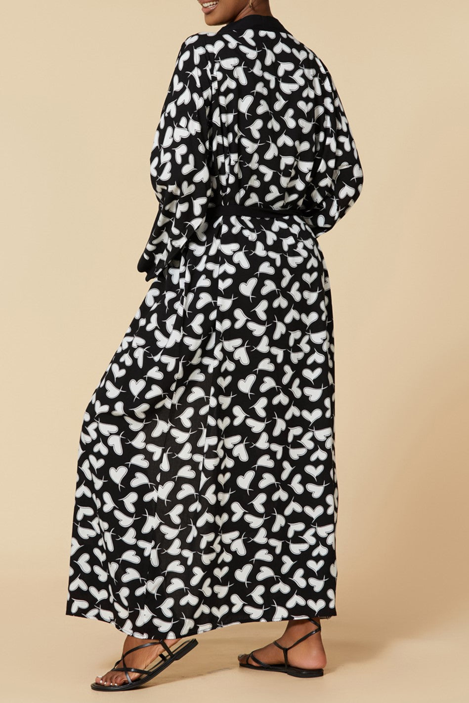 Printed Belted Maxi Kimono Cover Up - Bk-Heart - 9