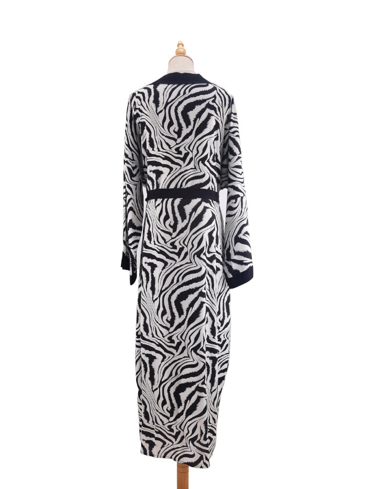 Printed Belted Maxi Kimono Cover Up - Black - 9