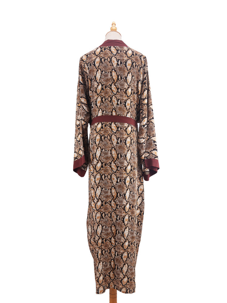 Printed Belted Maxi Kimono Cover Up - Coffee - 11