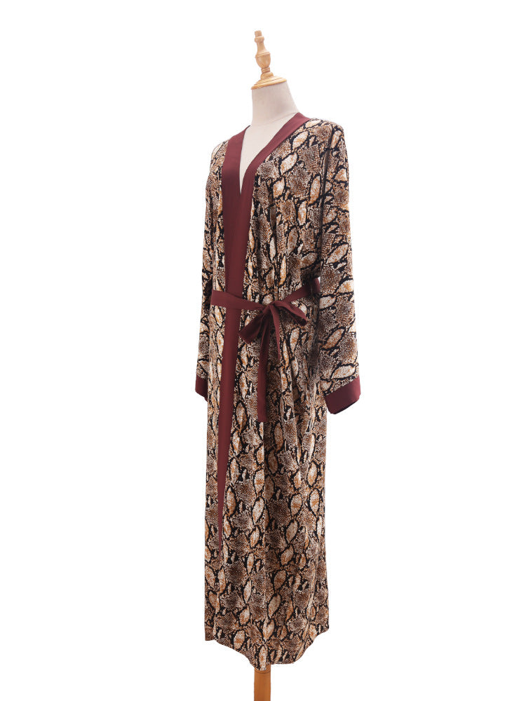 Printed Belted Maxi Kimono Cover Up - Coffee - 13