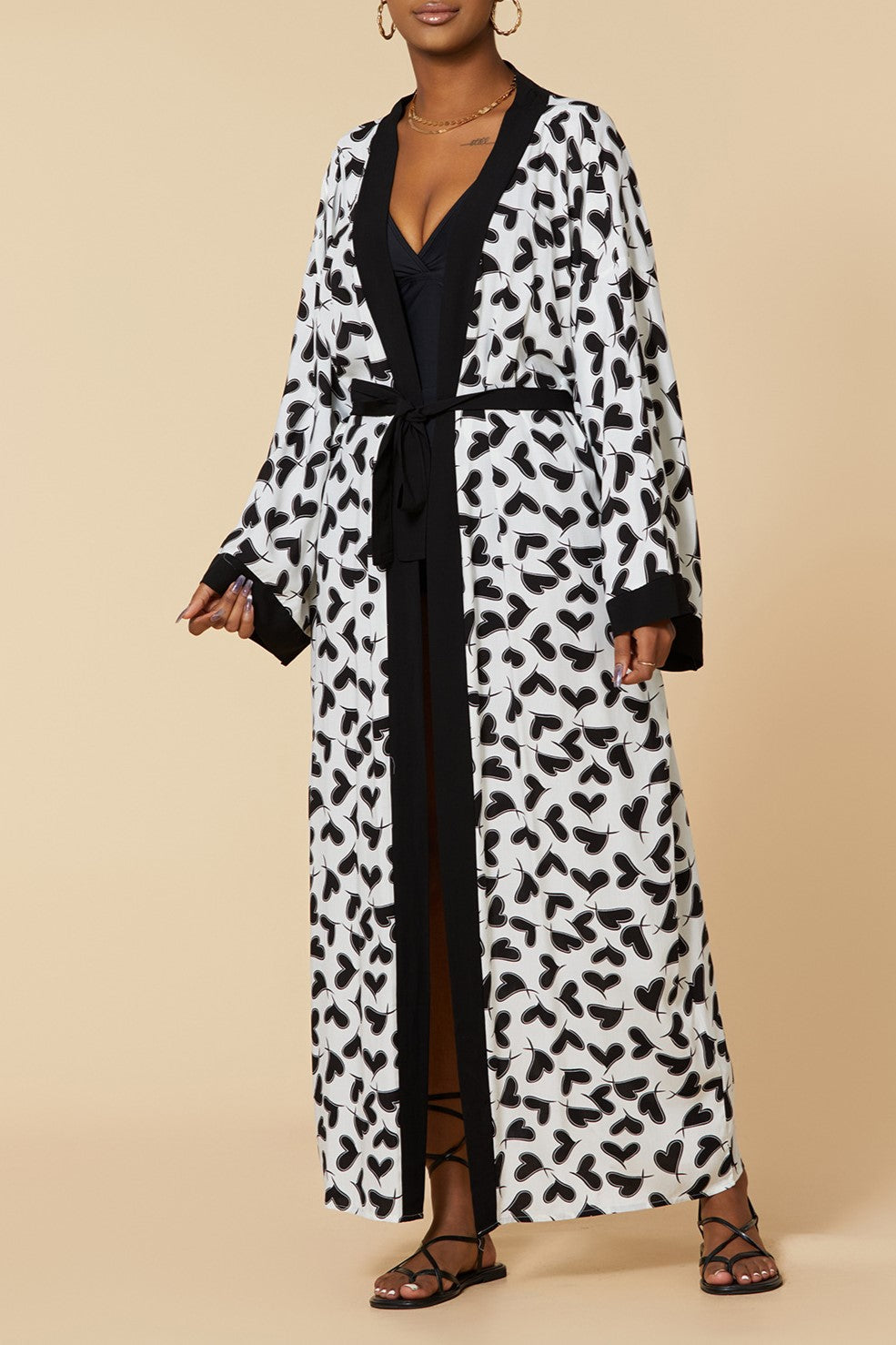 Printed Belted Maxi Kimono Cover Up - We-Heart