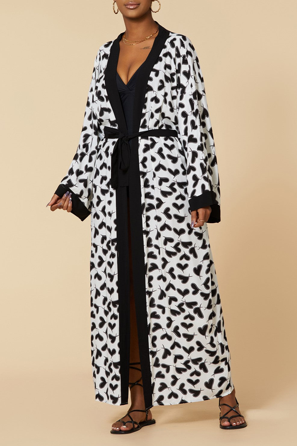 Printed Belted Maxi Kimono Cover Up - We-Heart - 1