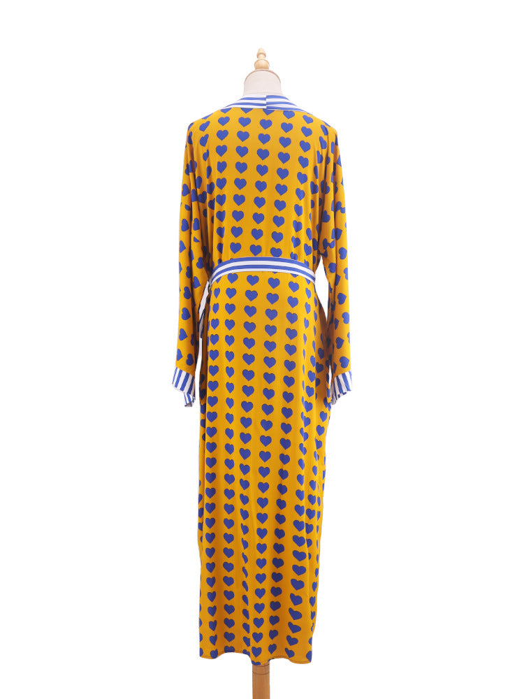 Printed Belted Maxi Kimono Cover Up - Yw-Heart - 10